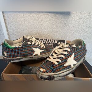 Golden Goose Multicolor Plaid Sneakers with Star